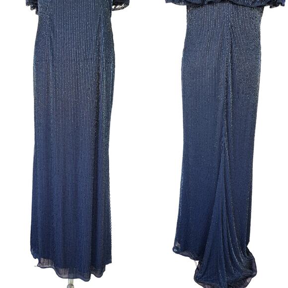 MAC DUGGAL High Neck Column Beaded Gown w/ Cape Size 12 Blue Formal Dress - Picture 12 of 12